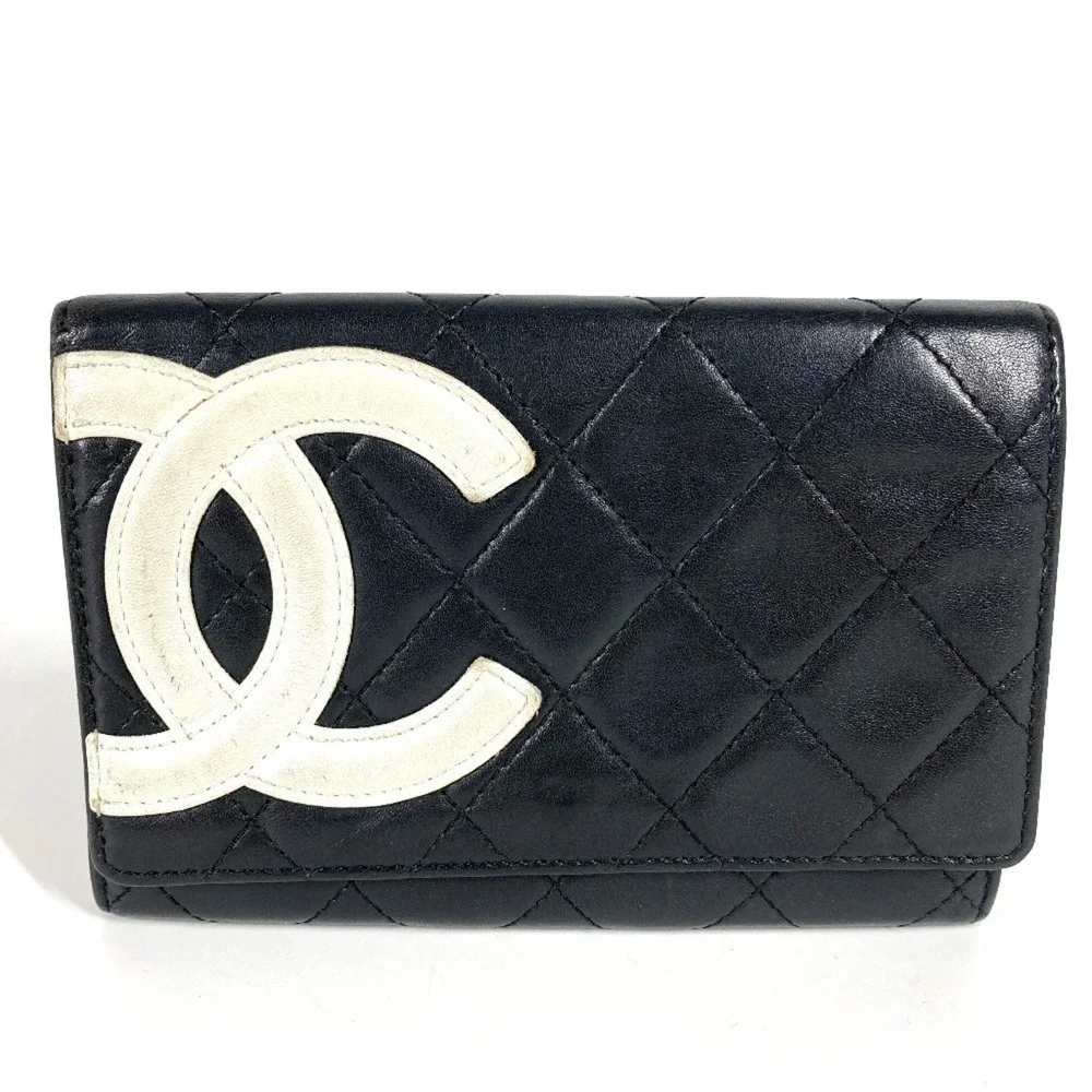 CHANEL Authentic Black Leather Logo Wallet